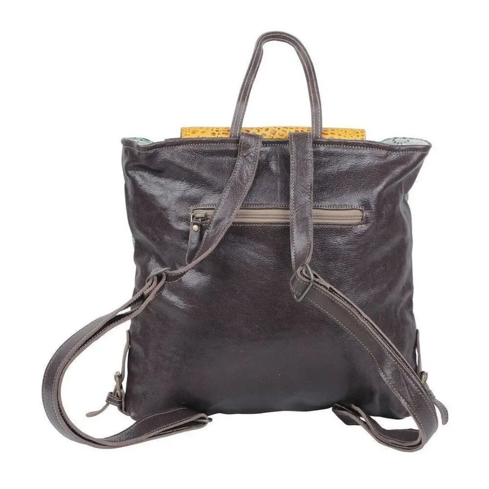 Myra Bag Handmade Bull's Leather & Hairon Upcycled Canvas Backpack